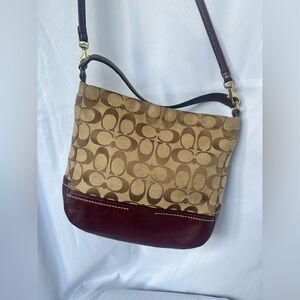 Coach Burgundy/wine and Tan Signature Crossbody Bag